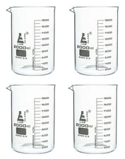 Eisco Labs 2000ml Beakers, Low Form, Graduated - Borosilicate Glass - 4 Pack