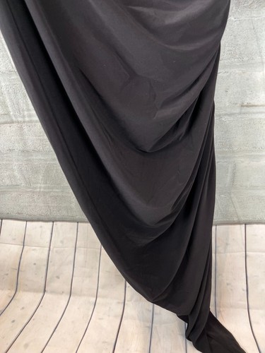 Norma Kamali Diana Asymmetric Hem Long Sleeve Gown Ruched w/ bodysuit Black Sz L - Picture 7 of 9