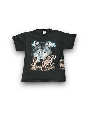 Wolves In The Night Vtg  wrap around  Print Double Sided T Shirt