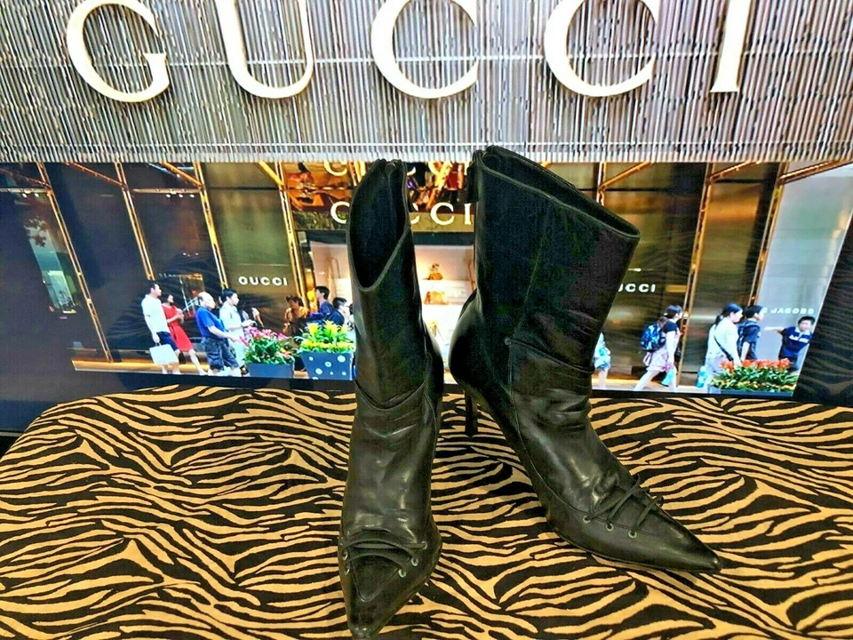 ВИНТАЖНЫЙ GUCCI ЧЕРНОЙ КОЖИ БАБУШКА EDWUARDIAN ВИКТОРИАНСКИЙ STEAM ПАНК БОТИЛЬОНЫ 5 - Изображение 2 из 4