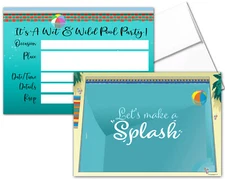 Pool Party Invitations - 25 Invites with Envelopes - 15303