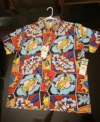 Comic Book Pow Oh Snap Stretch Hawaiin Shirt XL Mens Drill Clothing Batman NEW