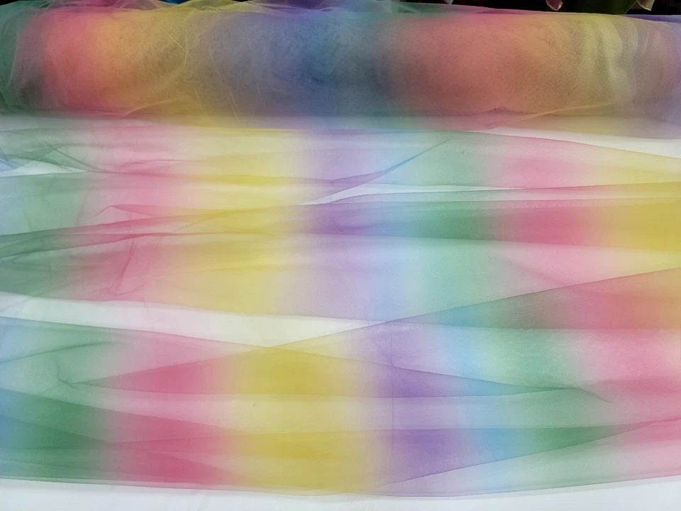 Multi color Tulle Fabric By The Yard Rainbow Italian Tulle Striped Clothing - Image 2 of 4