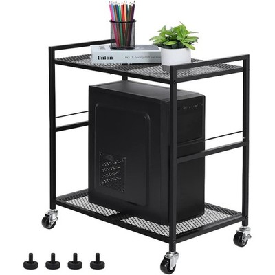 PC Tower Stand Metal Mobile CPU Holder Stand Cart w/Caster Wheels for Fax Office