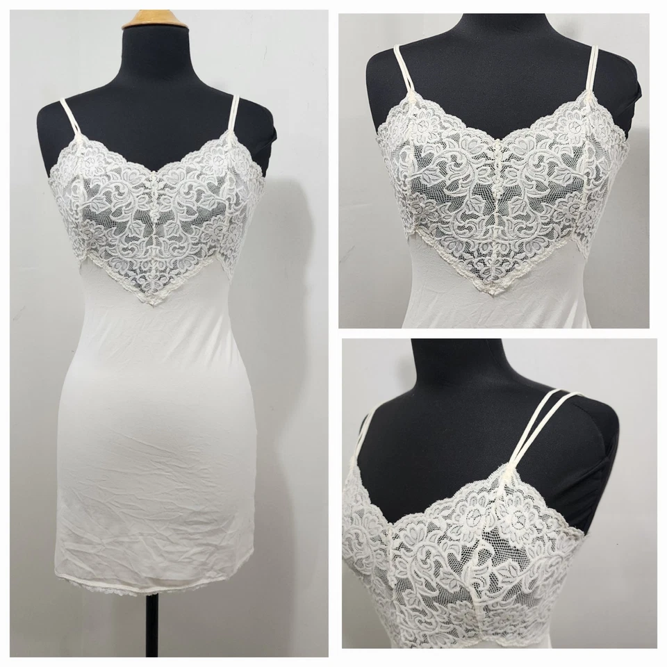 Wacoal Mesh Lace Romantic Chemise Slip Dress Size M White Semi Sheer Stretch - Image 2 of 4