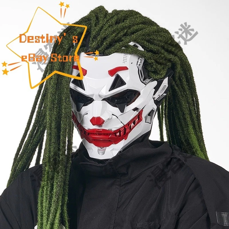 Joker Mask Dreadlock CyberpunkCosplay Mask Halloween Resin Customized ABS+PE 1PC - Image 3 of 4