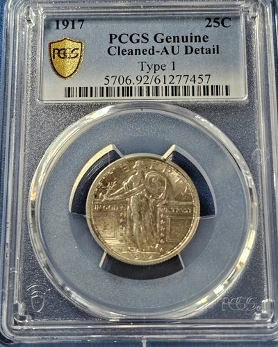 A 1917 Standing Liberty Quarter 25C PCGS Cleaned AU Detail, Type 1
