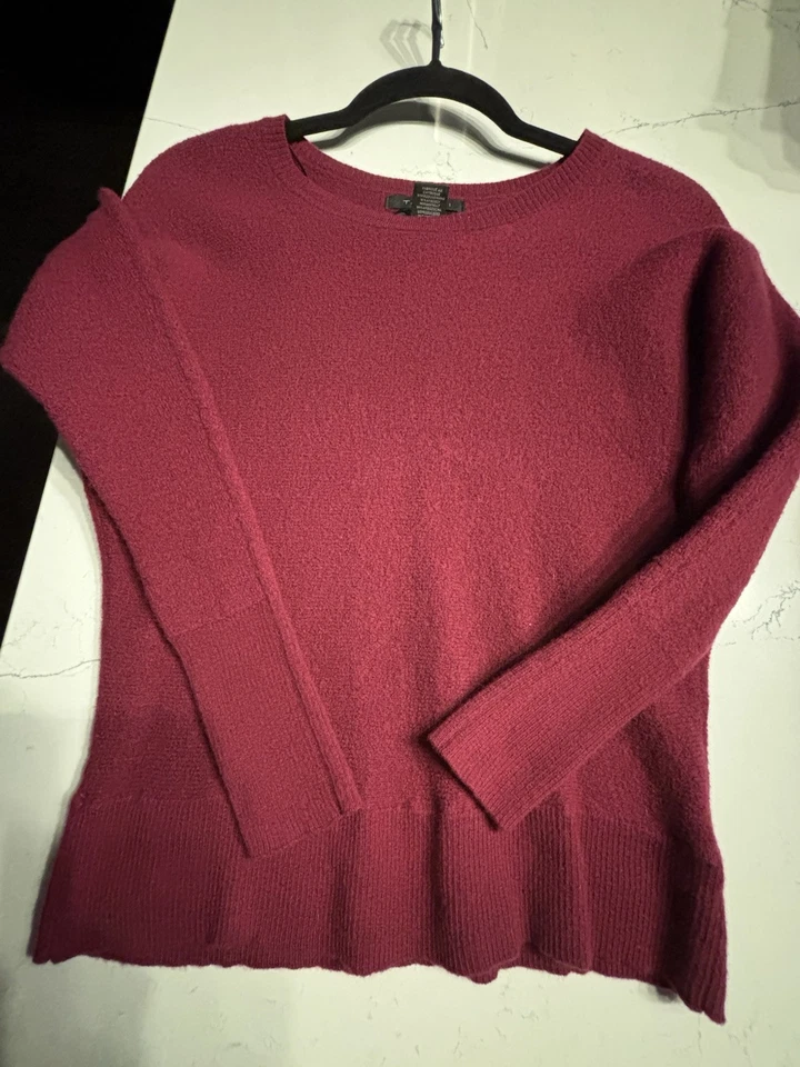 Suéter feminino Tahari tamanho M extra fino lã merino marrom baga pulôver gola V - Imagem 3 de 3