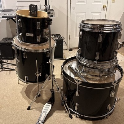 Club Brand 5-Pc Drum Set W/Hi-Hat Stand. Late 90 s. Black And Chrome. Make Offer