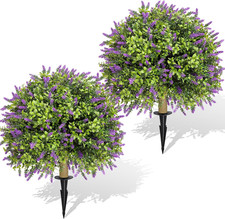 Set of 2 UV Resistant Artificial Lavender Topiary for Indoor/Outdoor Decor
