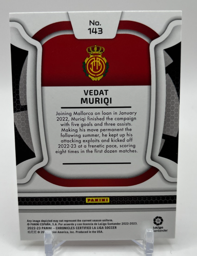 2022-23 Panini Chronicles Vedat Muriqi Certified #143 (RC) - La Liga - Afbeelding 2 van 2
