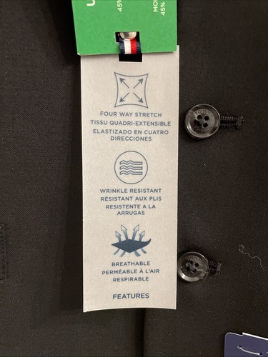 Tommy Hilfiger Negro Ajuste Moderno Lana Flex Elástico Traje Chaleco Grande Venta al por menor $125 - Imagen 7 de 8