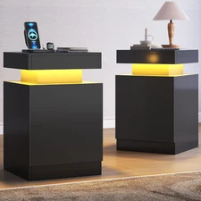 Nightstand Set of 2 with LED Lights,Night Stand with Storage Cabinet for Bedroom