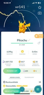 Shiny Pikachu Malachit Krone Pokemon Go sofort Tausch 1 Millionen Sternenstaub 
