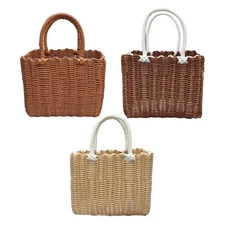 Handwoven Basket with Handle Rustic Shopping Basket for Garden Bread Outdoor