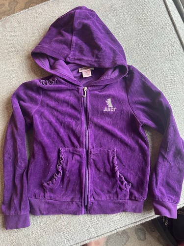 Purple Velour Juicy Couture Y2K Girls Zip up Hoodie Size 6x