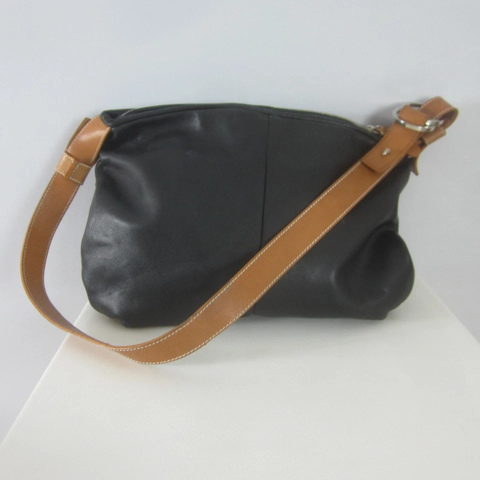 Bolso Bandolera Francesco Biasia Negro Marrón Cuero Minimalista Hombro Amplio Foto 4 de 4