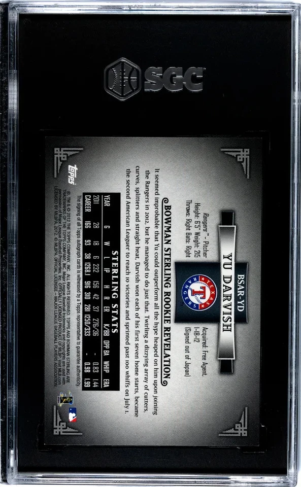 Yu Darvish 2012 Bowman Sterling Rookie Auto Black Refractor /25 SGC 10/7 - Image 2 of 2