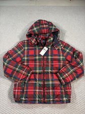 Polo Ralph Lauren Jacket Youth Large 14-16 Red Plaid Hooded Puffer NWT