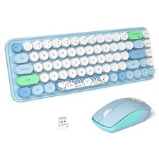 Wireless Keyboard Mouse Combo 2.4G Colorful 68 Key Typewriter Retro Blue