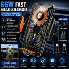 66W Fast Wireless Car Charger Clamping Automatic Mount Air Vent Phone Holder US