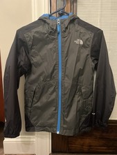 The North Face Dryvent Youth Boys Hooded Rain Jacket Black/Blue, Size M 10/12