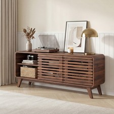 TV Stand Mid Century Modern Entertainment Center w/Grille-style Sliding Doors