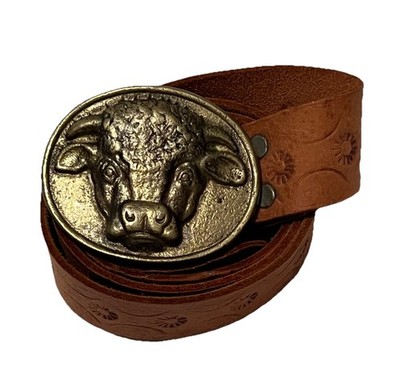 1975 Vtg Leather Belts with Gold Buckle Vintage 1975 Mimi Di N, Gold Tone Double Koi Fish Belt  main image 3