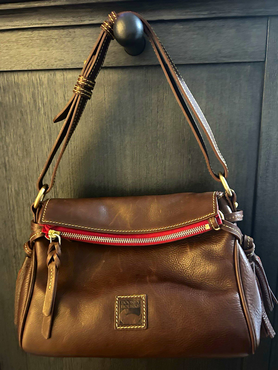 Dooney & Bourke Florentine Shoulder Bag Zip Tassel Red Lining Gold