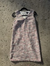 Ann Taylor Petite 10P Pink Tweed Shift Dress Sleeveless V-Neck Lined Work Church