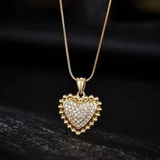 Heart Pendant 2Ct Round Cut Lab Created Diamond necklace 14K Yellow Gold Plated