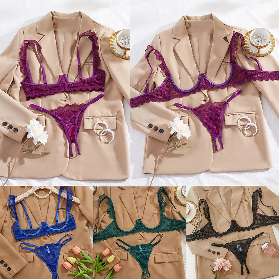 Mujeres Sujetador de Copa Abierta Sexy Sin Cupas Pechos Expuestos Sujetador Tanga Encaje Lencería Conjunto ' Foto 4 de 4