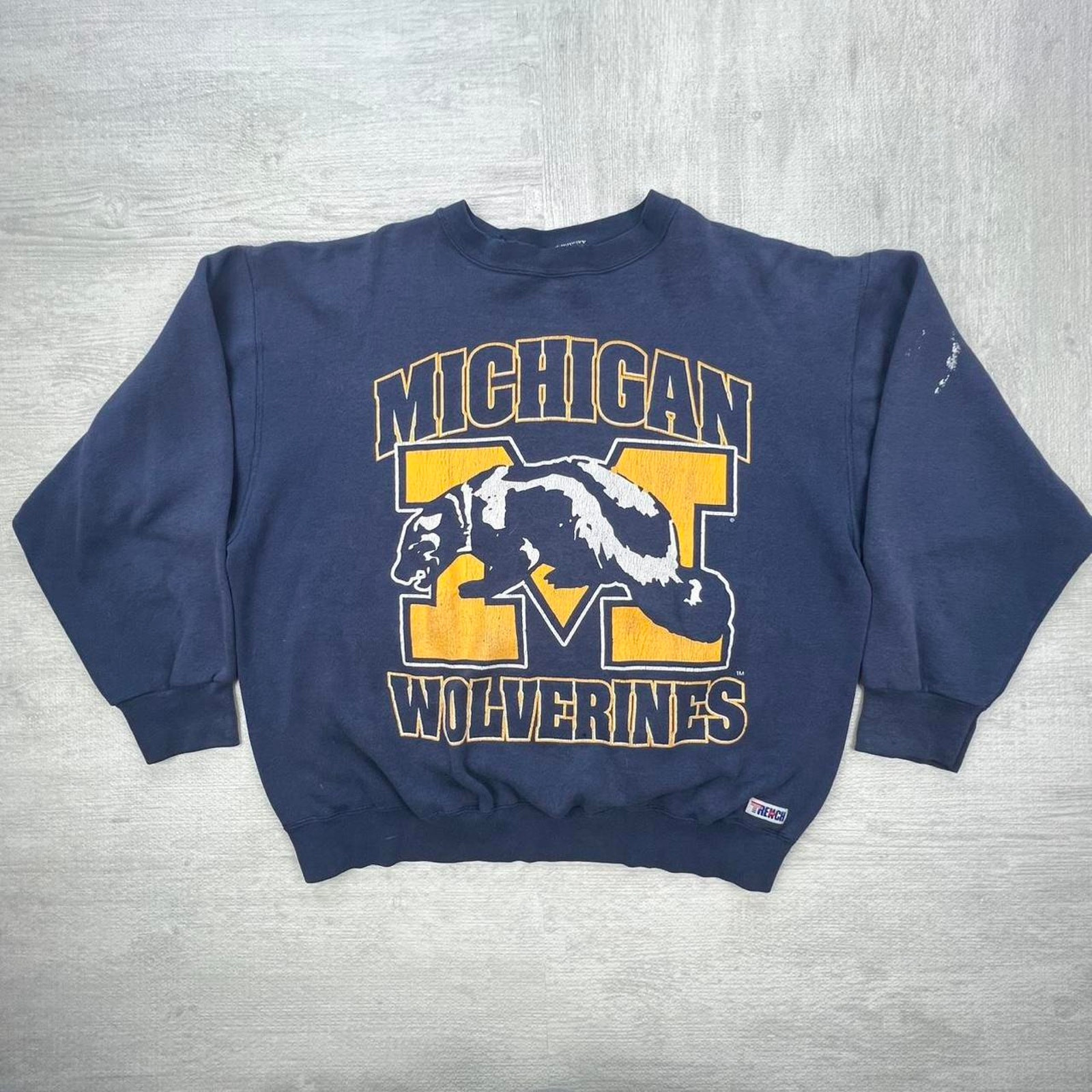 Vintage 80s Michigan Wolverines Sweatshirt Size: XL Blue Yellow NCAA College