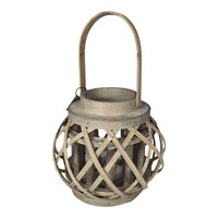 Laterne Aus Holz Und Rattan 18/31Cm Hoch, Glas Windlicht Boho Korbgeflecht Braun