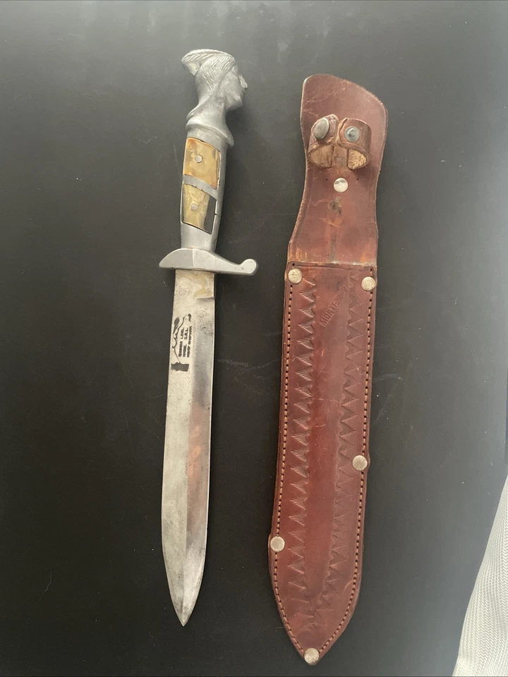 "Cuchillo Bowie indio mexicano vintage con mango de 5"" y funda de cuero tostado, cuchillo de 8""" Foto 3 de 4
