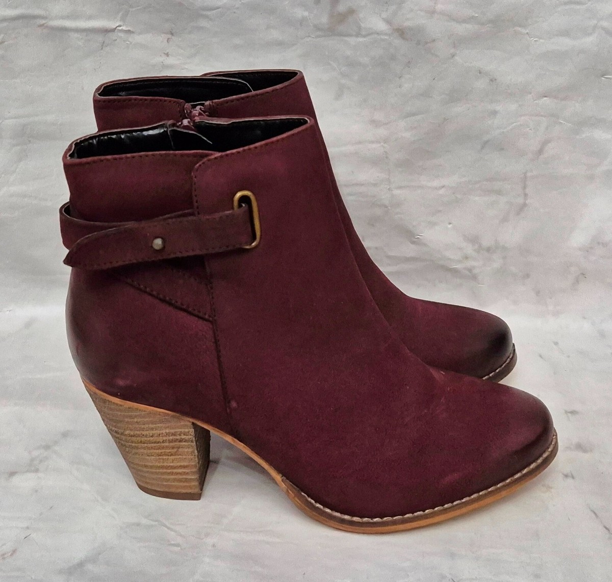 CARVELA WF Smart Ankle Zip Up Wine Leather Block Heel Boots Ladies EU 38 UK 