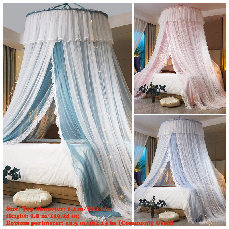 Double Layer Bed Curtain Princess Round Dome Bedding Mosquito Net Twin Home Chic - Image 2 of 4