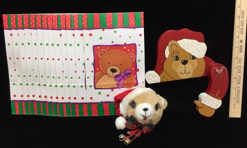 Christmas Bear Decor Shelf Sitter Door Knob Cover Paper Gift Bags Lot of 3