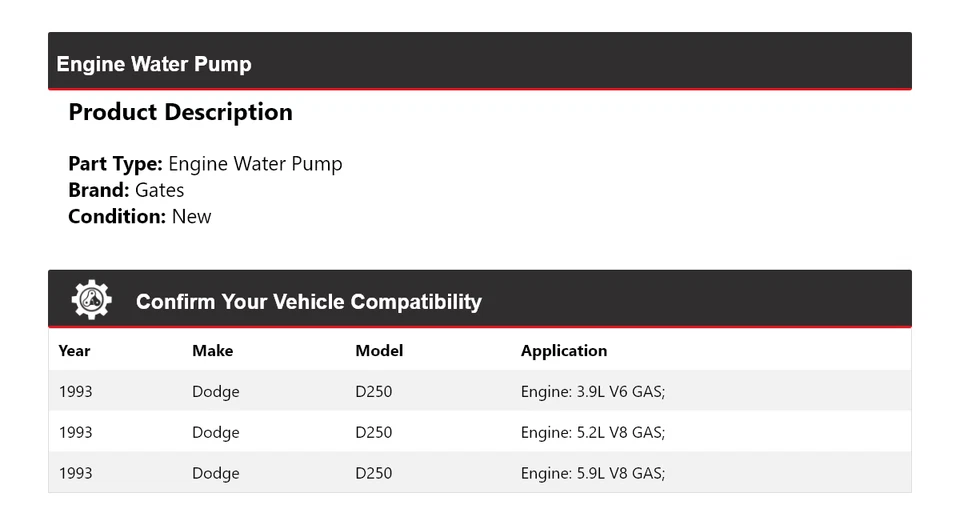 适用于 1993 年道奇 D250 发动机水泵门 — 第 2/4 张图片