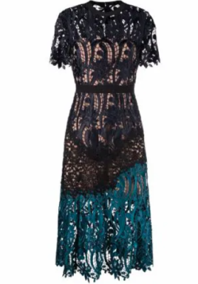 Self-Portrait ALTERED Prairie Guipure Lace Midi Dress in Tonal Blue sz 8 |  eBay