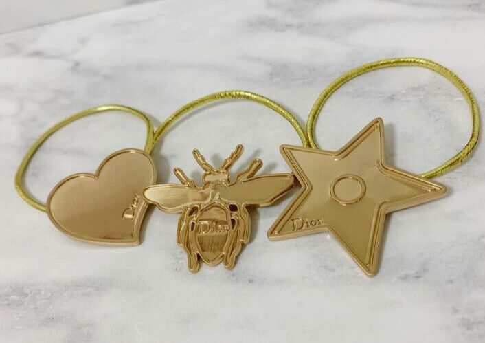 Dior Set of Three Gold Hair Ties (Heart, Star, and Firefly) Christian Dior Hair Tie Accessories Gold Set of 3 Bee Heart  main image 2