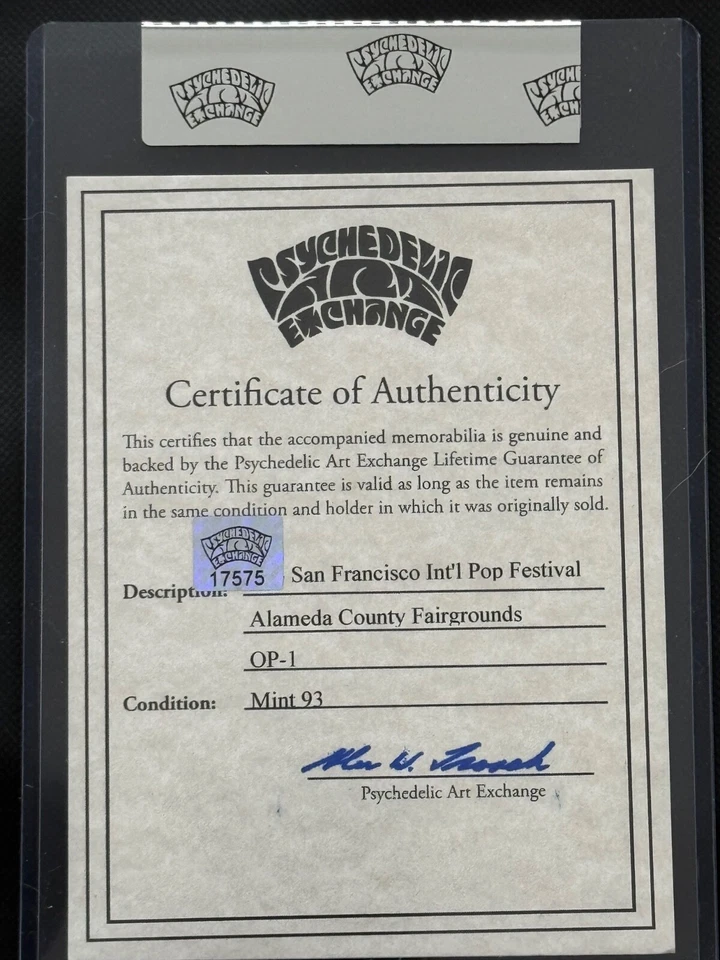 1968 San Francisco Inter. Super pôster concerto festival pop em perfeito estado certificado de autenticidade - Imagem 3 de 4