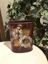 VTG Hand Painted Floral Design on Vintage Toleware Desktop Pencil/ Letter Holder