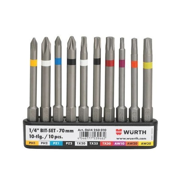 "Bit-Sortiment 1/4\" 10-Tlg Lang 70Mm WüRth Mit GüRtelclip Bit-Satz 0614250010"-image