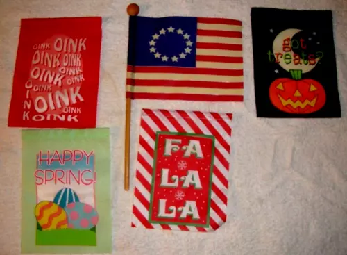 5 - Flag Set 4.5" x 6" Desk Set Betsy Ross Halloween Easter Christmas Oink