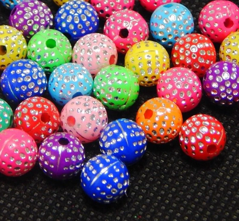 400 Acrylperlen 5mm Rund Glitzer / Straß Effekt Bunt Kinderperlen Schmuck R231#2 - Bild 3 von 4