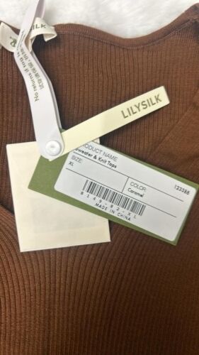 Suéter de Lana Merino Ultra Fina Cuello en V LilySilk Marrón Talla XL - Imagen 6 de 6
