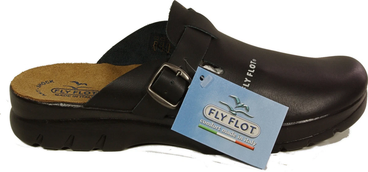 FLYFLOT Hausschuhe Clogs NEU echt Leder Latschen für drinnen + außen schwarz