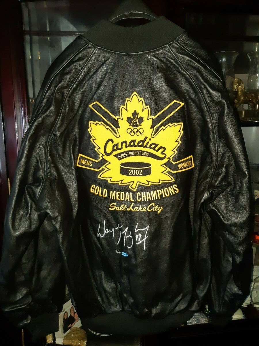 WAYNE GRETZKY AUTO'D 02 SLC GOLD MEDAL ROOTS LEATHER JACKET