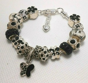Black White Butterfly Charm Bracelet European Style 18 Cm